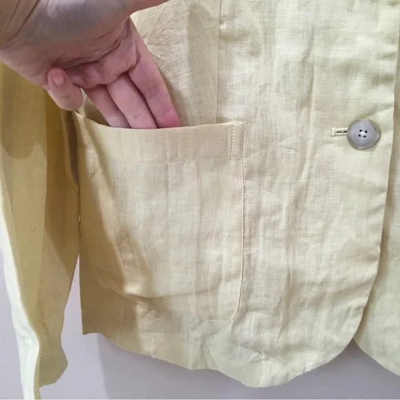 J.Crew UnstructuredParke Blazer size 8 Linen Jacket V Neck Butter Yellow BJ368